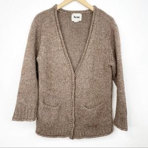Acne Merino Alpaca Blend Brown Snap Cardigan Sweater
